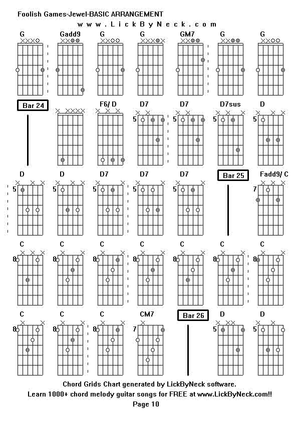 Chord Grids Chart of chord melody fingerstyle guitar song-Foolish Games-Jewel-BASIC ARRANGEMENT,generated by LickByNeck software.